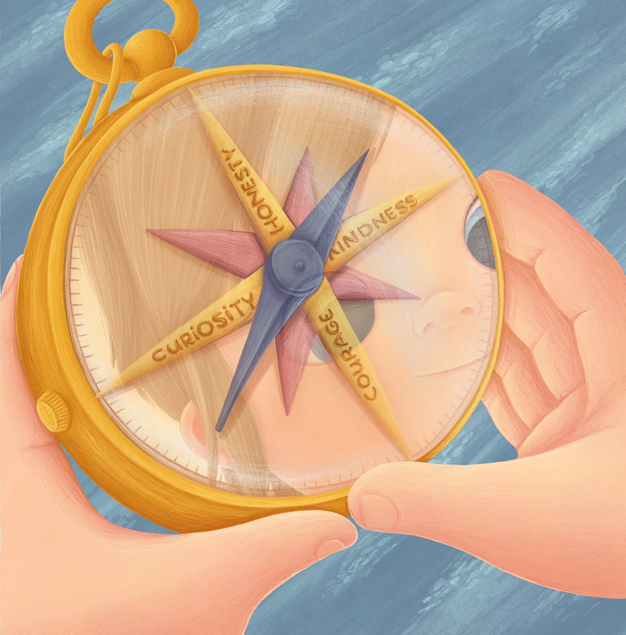 The explorer’s values compass held in their hands